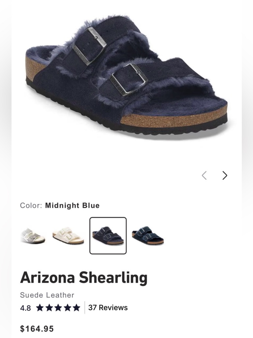 Arizona Shearling Women’s Suede Leather  Sandals - Midnight Blue Sz 39